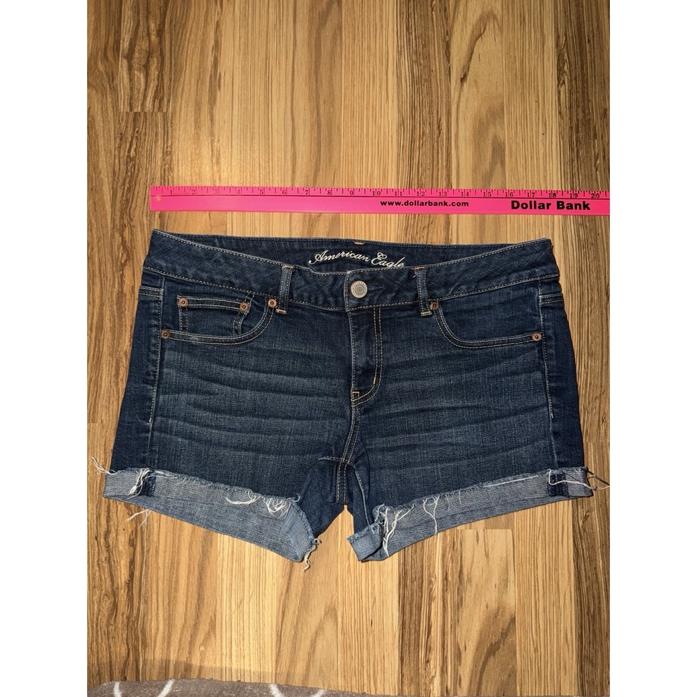American‎ Eagle Y2K 2010 Sz 12 Dark Wash Stretch Rolled Hem Jean Denim Shorts